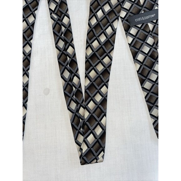 Croft & Barrow Dress Tie Men’s Size 60” Brown Tan Geometric 100% Silk Formal - Picture 11 of 13